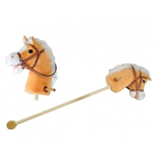 Bastone da cavallo in legno naturale di faggio con impugnatura e ruote  giocattolo tradizionale. Misure: 100x25x25 cm.